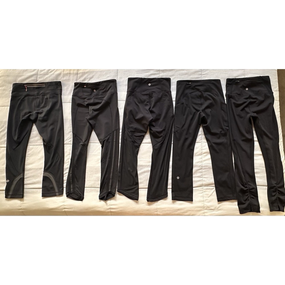 Lululemon Leggings Bundle Set of 5 Lot Black All Size 2 Cropped Mesh Back Pocket - Picture 2 of 16